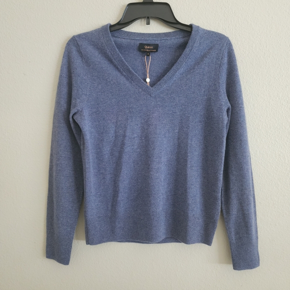 Quince Sweaters - QUINCE 100% Mongolian Cashmere V-Neck Sweater Heather Storm Blue Small